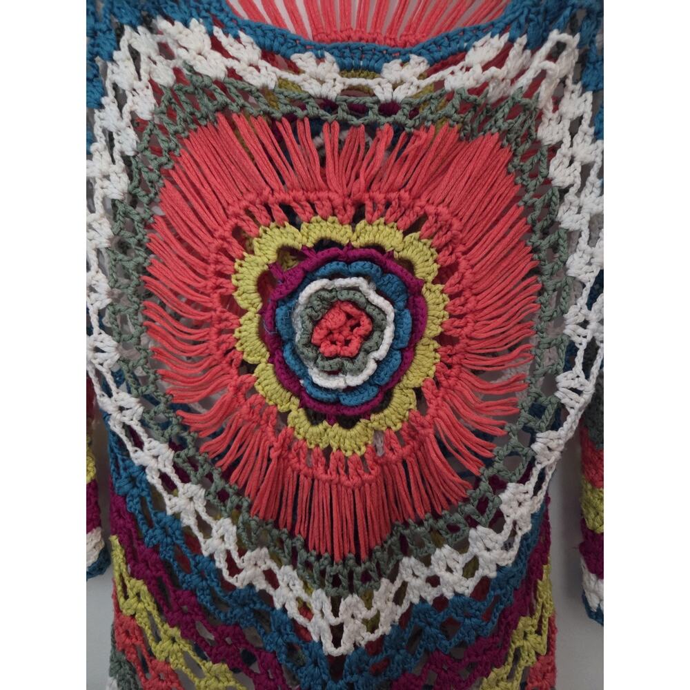 SIONI Rainbow Boho Crochet Knit Retro Hippie Top Sweater Size S / M - Picture 5 of 6